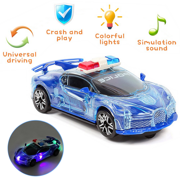 360° Rotation Light-up Police Car Toy, Electric Car with Bright Flashing LED Lights & Simulation Sounds,Toy Car for Kids