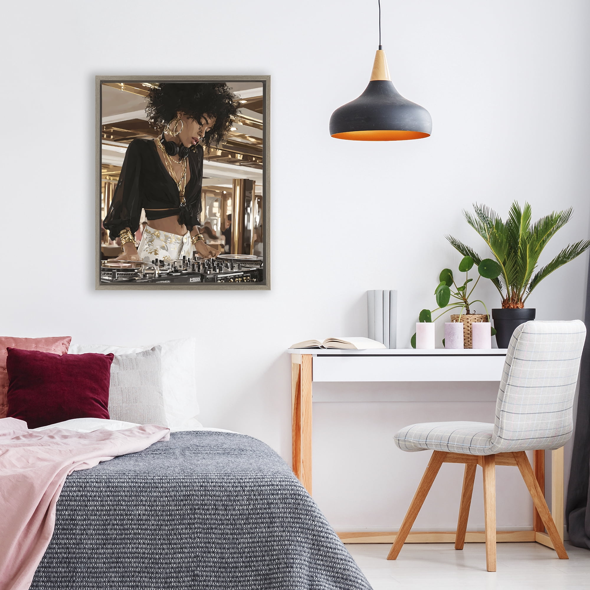 Stupell Industries Woman Of Music Live DJ Brown Framed Floater Canvas Wall Art, design by Franklyn Gregory