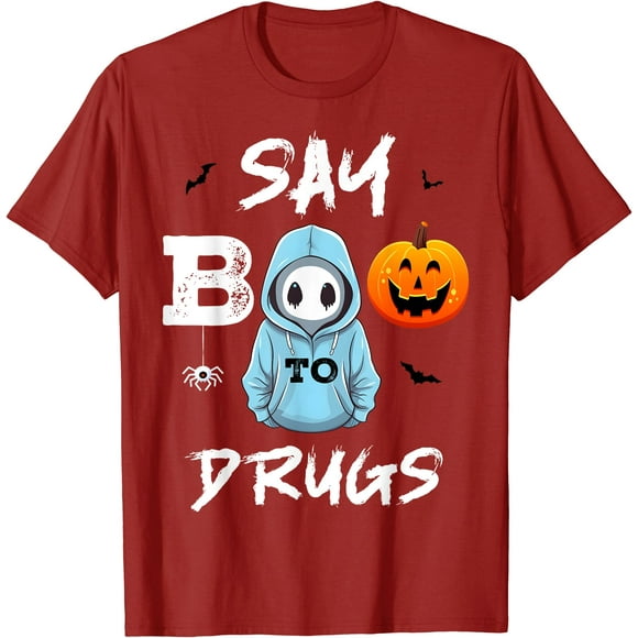 Say Boo To Drugs Funny Halloween Red Ribbon Week Awareness T-Shirt - Black - S