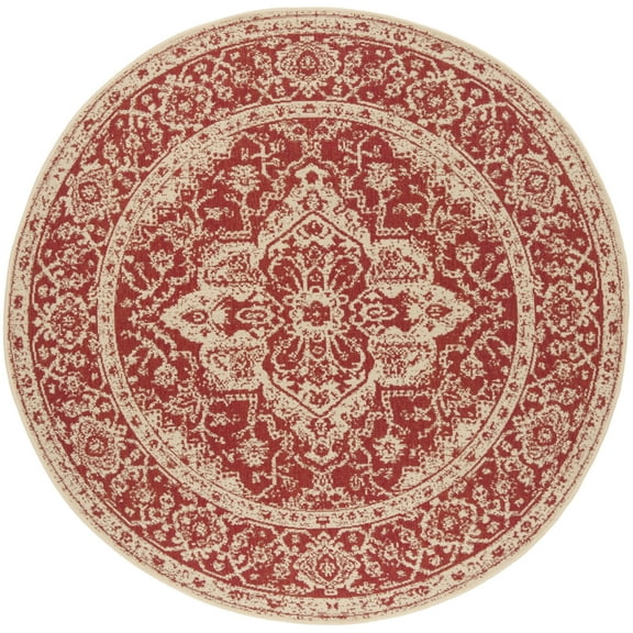 SAFAVIEH Beach House Stanice Medallion Indoor/Outdoor Area Rug, Red/Creme, 8' x 8' Round