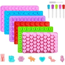 Silicone Gummy Molds, Non-stick Candy Chocolate Molds with 5 Droppers 1 Clean Brush, Set of 6