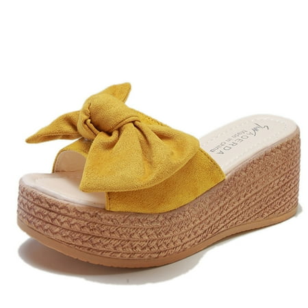 

Fanxing Womens Summer Casual Wedge Sandals Open Toe Chunky Platform Sandal Bow Tie Cute Bohemia Walking Shoes for Young Women