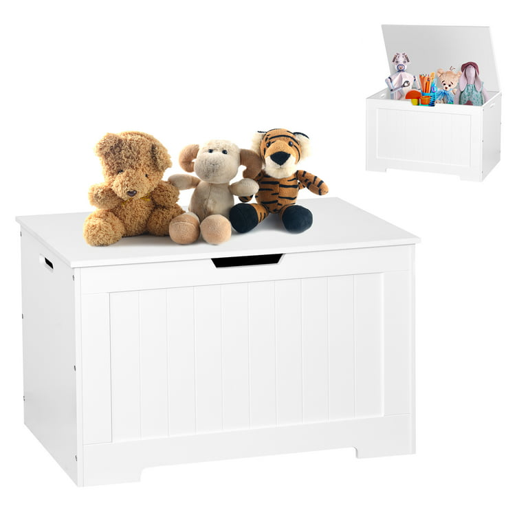 Wooden Toy Box and Storage Chest with Seating Bench, SYNGAR Kids Ottoman Storage  Box with Large Storage Space & Safety Hinged Lid, Functional Toy Chest for  Playroom, Bedroom, Living Room, White, D6964 