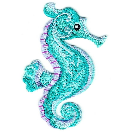 Applique Patches Seahorse - Tropical Marine Fish - Green/Blue/Purple - Ocean - Iron on Applique - Embroidered Patch ()