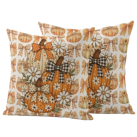 Orange Pumpkins Fall Outdoor Waterproof Pillow Covers, Thanksgiving Botanical Floral Decorative Square Throw Pillowcase Sofa Cushion Sham for Patio/Couch/Chair, 20"x20" 2 Pack