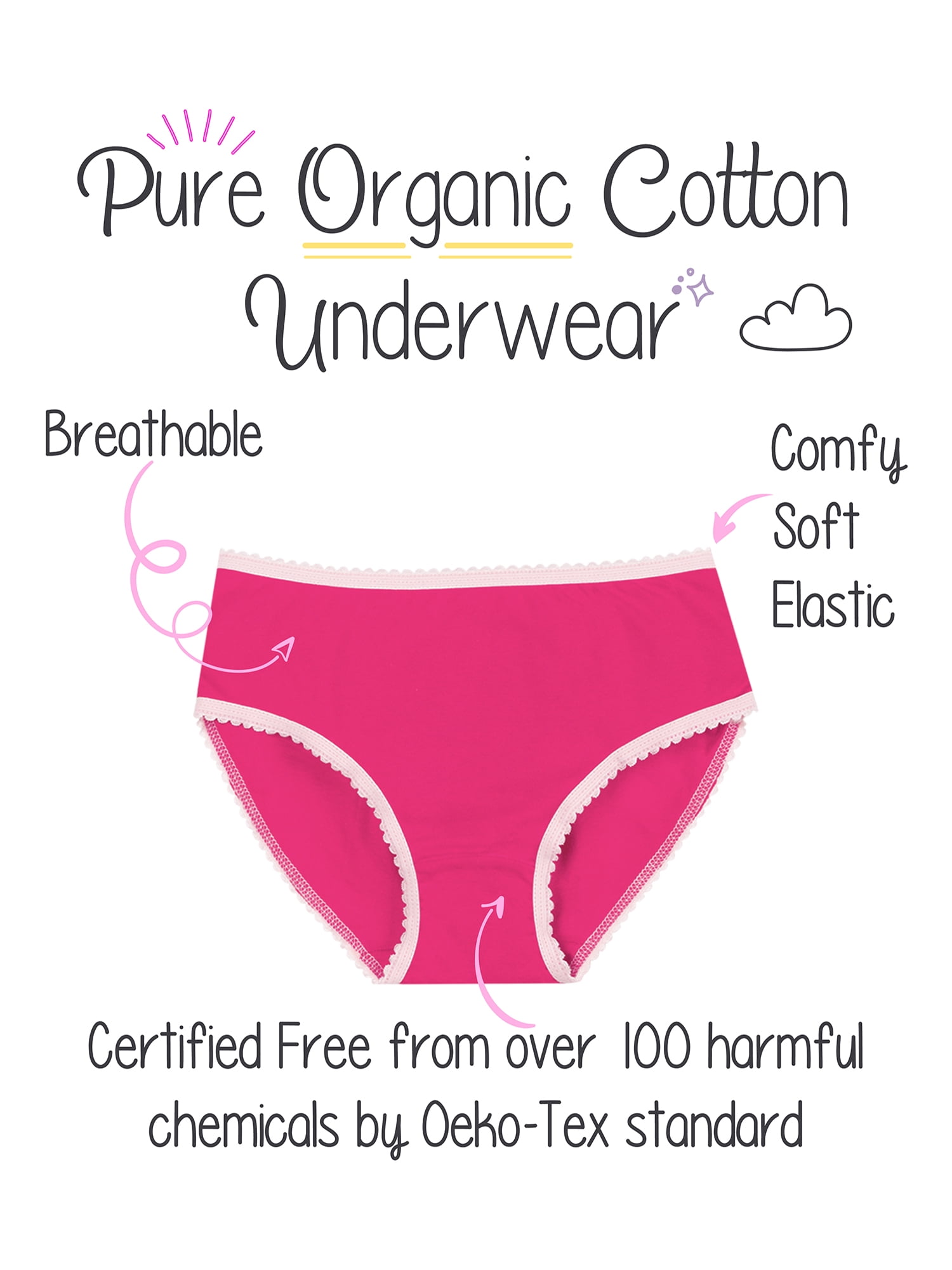 Little Star Organic Girls Briefs Panty, 10 Pk, Size 4-14 