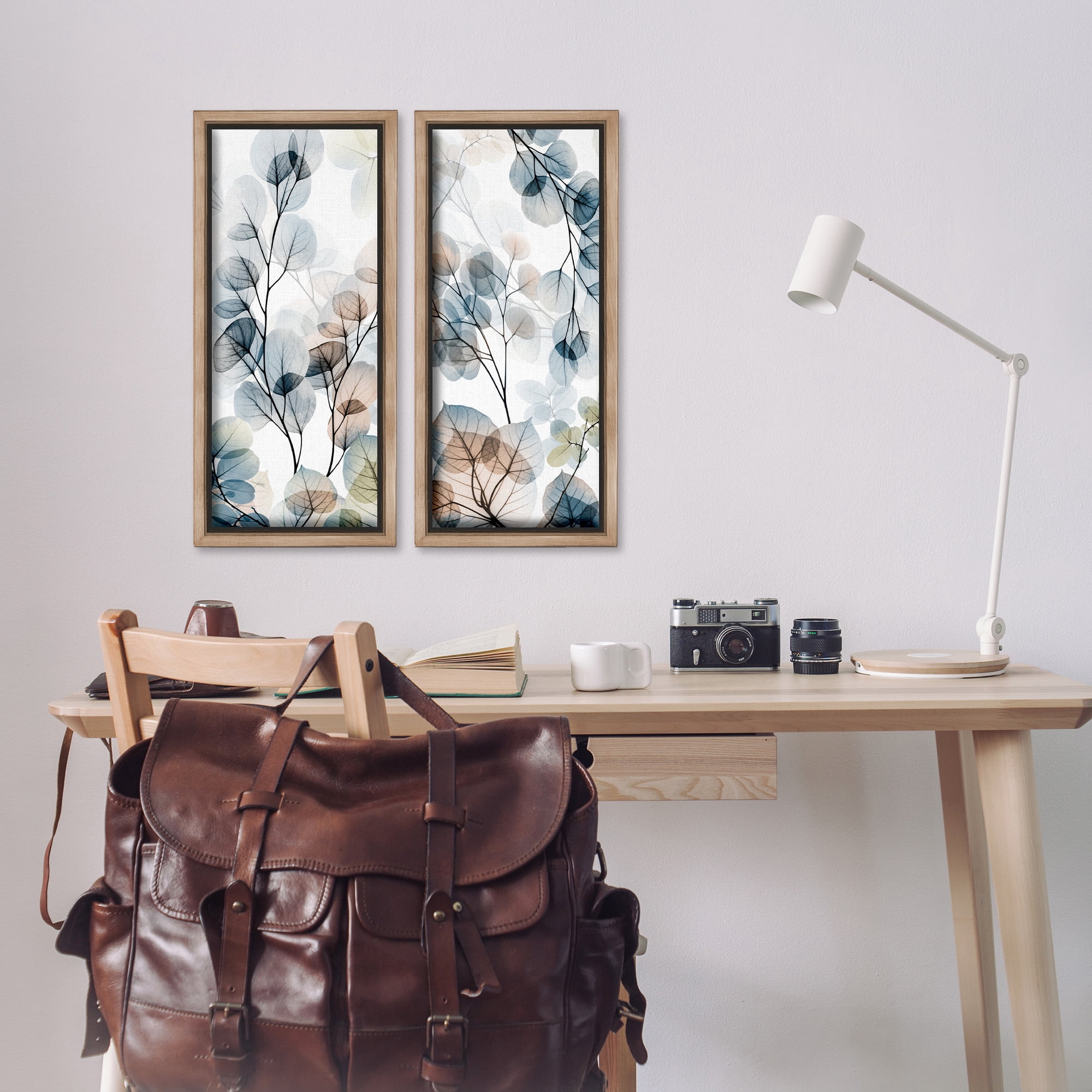Stupell Industries Elegant Abstract Botanical Plant Leaves Botanical & Floral Photography Brown Floater Framed Canvas Art Print Wall Art, 11 x 25, Set of 2
