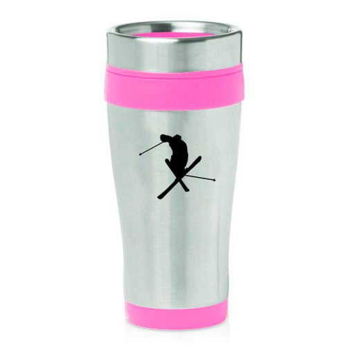 16oz Insulated Stainless Steel Travel Mug Ski Skier Extreme Sports Trick (Pink ) by