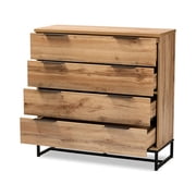 Baxton Studio Reid Modern and Contemporary Industrial Oak Finished Wood and Black Metal 4-Drawer Dresser