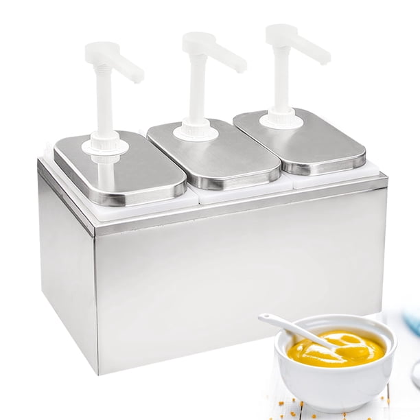 Bomba dispensadora de salsa Saladulce de acero inoxidable de 6 litros con 3 tarros