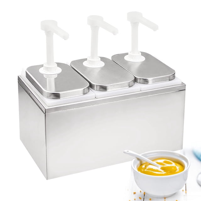 Bomba dispensadora de salsa Saladulce de acero inoxidable de 6 litros con 3 tarros