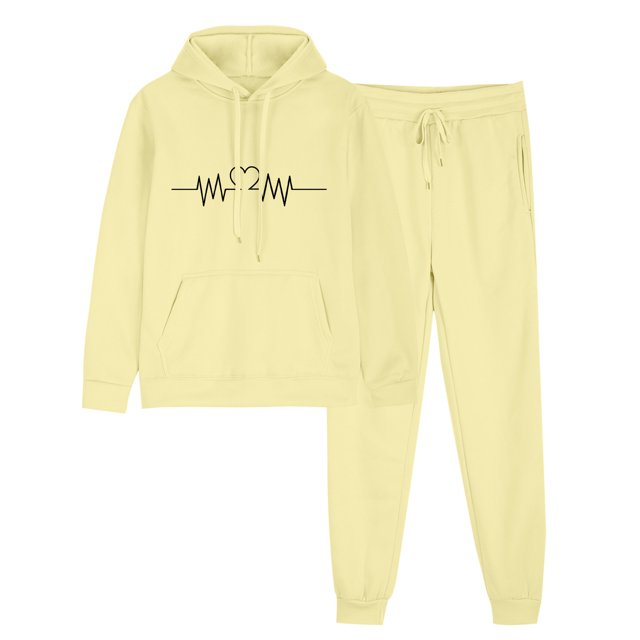 Kyusrd Ensembles de Chandails à Capuchon pour Femmes Imprimés Col Ras du Cou Manches Longues Poches Chandails à Capuchon et Pantalons de Jogging Taille Haute Élastique à Cordon 2025 Tendance Décontracté Survêtement Ample à Capuche Ensembles