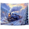 thumbnail image 3 of Steam Train Tapestry, Old Engine Train Winter Scenery Tapestries Kids Decor, Snow Forest Mountain Cabin Watercolor Art Wall Tapestries Hanging for Bedroom Living Room Dorm Beach Blanket,60X50In, 3 of 4