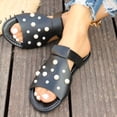 thumbnail image 6 of Women's Flat Slide Sandals Pearl Embellished Crisscross Strap, Open Toe Slip-On Casual Summer Slides Black 9.5, 6 of 9