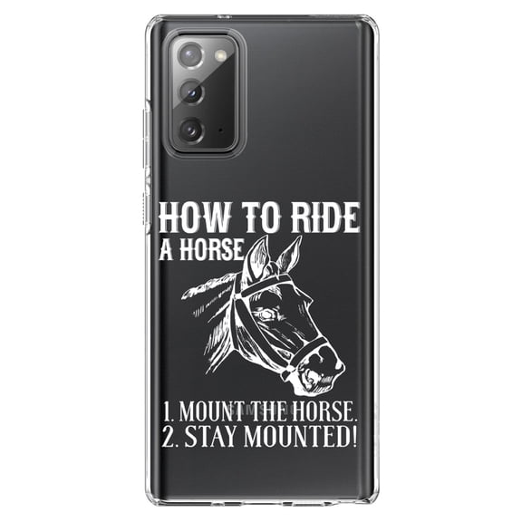 DistinctInk Clear Shockproof Hybrid Case for Galaxy Note 20 ULTRA (6.9" Screen) - TPU Bumper Acrylic Back Tempered Glass Screen Protector - How To Ride a Horse - Stay Mounted