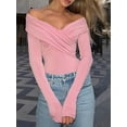 thumbnail image 2 of SUNSIOM Women's Off Shoulder Tops Slim Fit Front Cross V-Neck Long Sleeve Spring Fall Blouse Going Out Shirt, 2 of 9