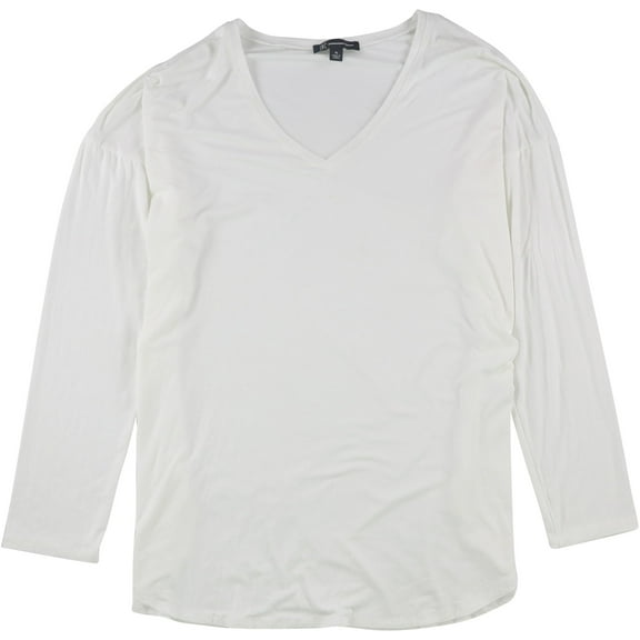 I-N-C Womens Curved Hem V-Neck Basic T-Shirt, White, X-Large
