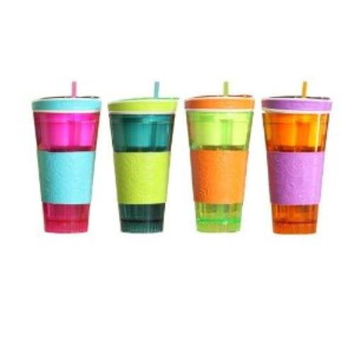 Snackeez Plastic 2 in 1 Snack & Drink Cup One Cup Assorted Colors