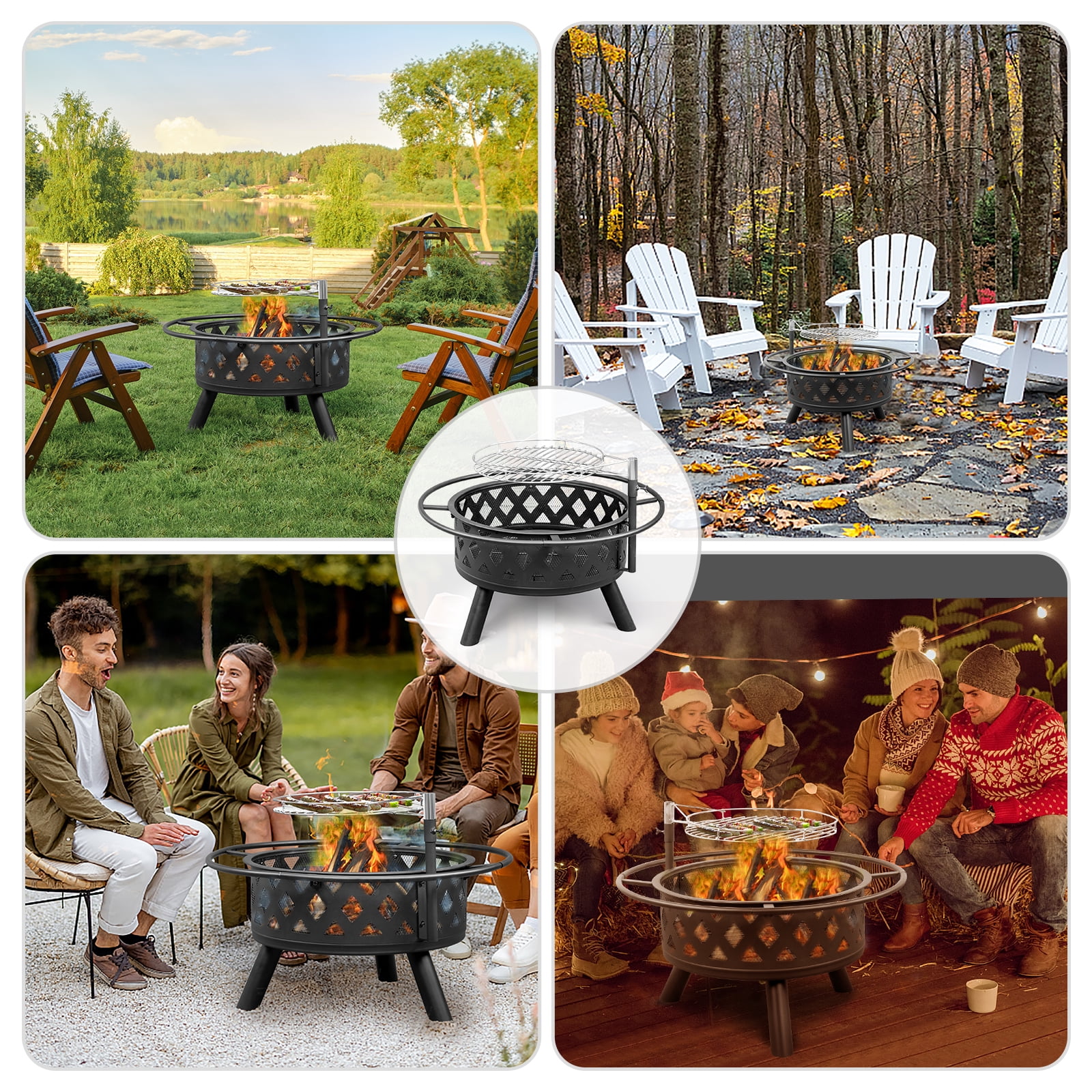 Spaco 29 inch Square Fire Pit for Outside Portable Wood Small Bowl for with Spark Screen, Fireplace Poker,