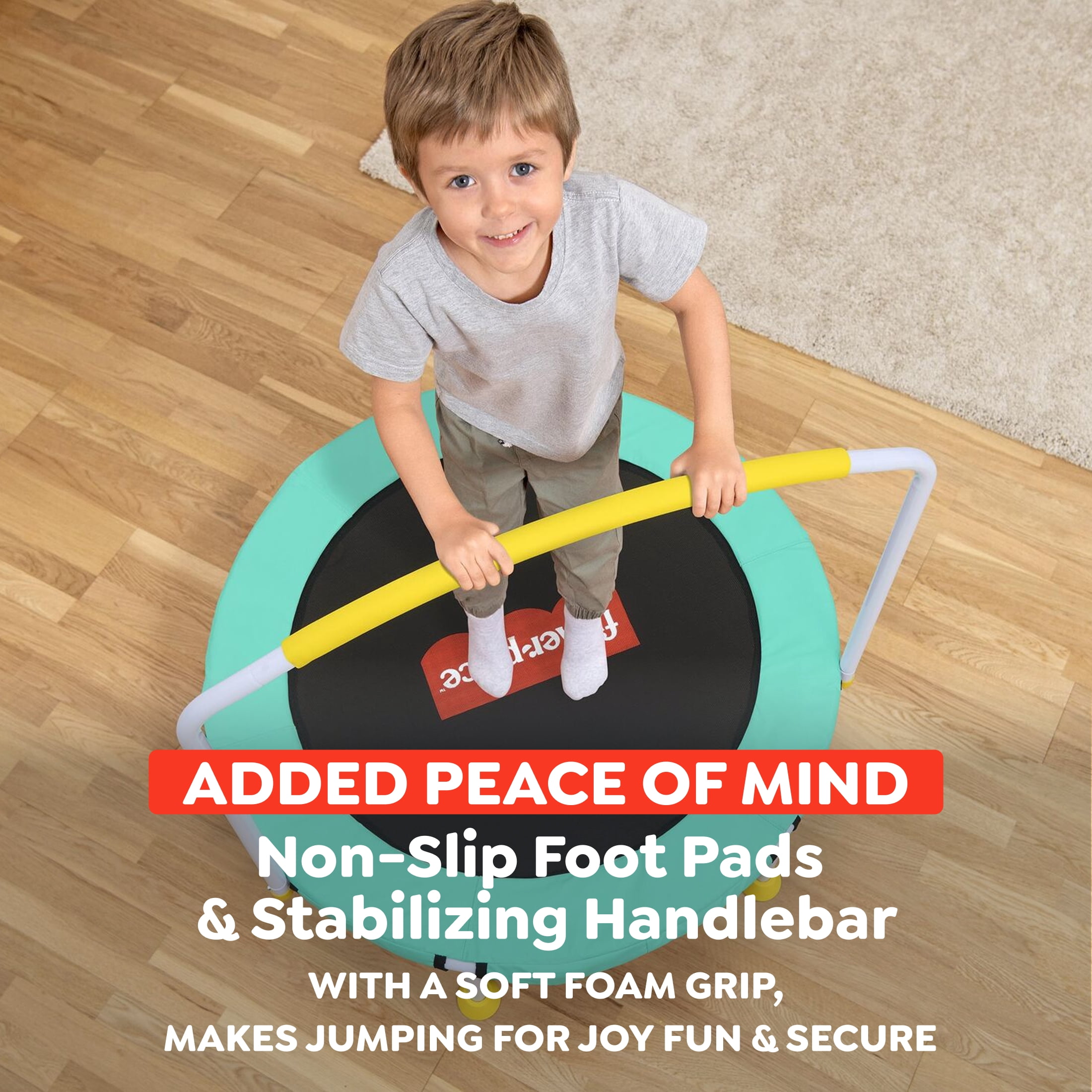 Fisher-Price WonderJump 3ft Indoor Mini Trampoline w/Handlebar for Toddlers & Kids, Green