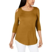 JM Collection Womens Petites Cold Shoulder Long Sleeves Blouse Yellow PS