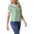 thumbnail image 4 of INSPIRAR CHIC Blusas de Mujer con Cuello Peter Pan en Contraste, con Lunares, de Manga Corta, Talla XS, Verde Polvoriento, 4 of 6