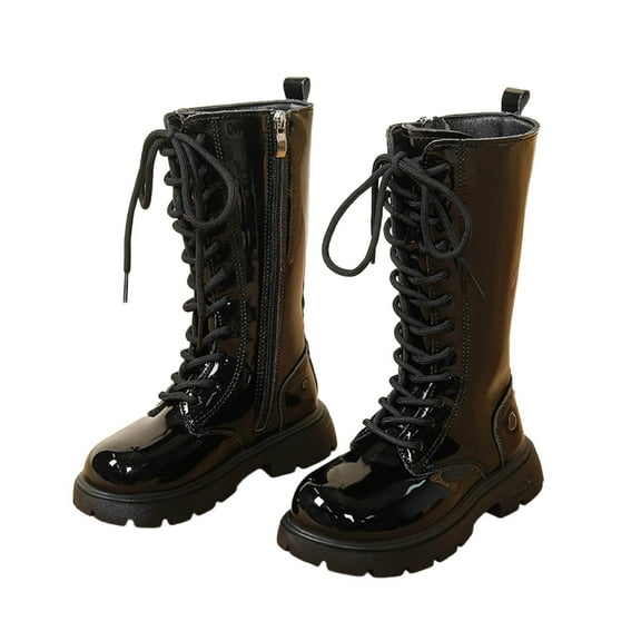 lnmuld Kids Boots Stylish Autumn Girls Casual Boots Flat Thick Sole Non Durable PU Leather Comfortable Walking Footwear for Kids Size:9-9.5 Years