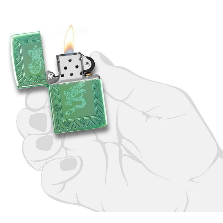 Zippo USA Engraved Armor High Polish Green Dragon Pocket