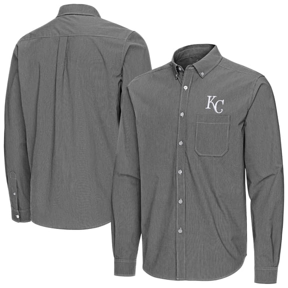 Men's Antigua Black Kansas City Royals Porter Woven Long Sleeve Button-Down Shirt