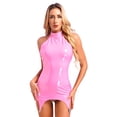thumbnail image 3 of Vestido de látex con charol para mujer, minivestido con cierre de cremallera en la espalda, remaches con anilla en O, aspecto mojado, estilo gótico punk para discoteca, 3 of 5