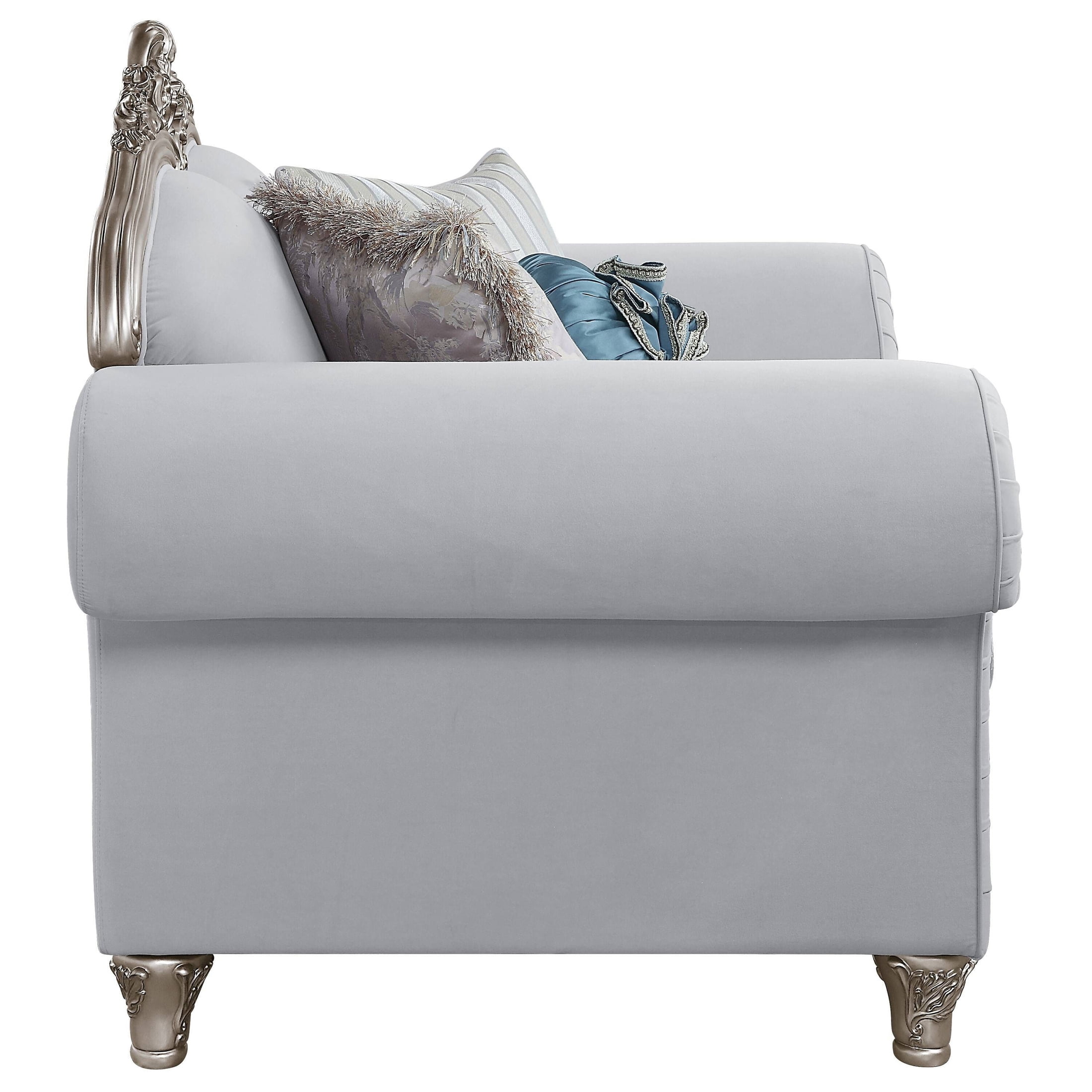 LV01112 Sofa w/8 Pillows, Light Gray Linen & Platinum Finish - Pelumi ( 1Pc/1Ctn )