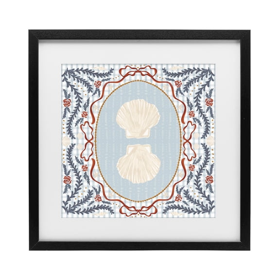 Stupell Industries French Country Shells Portrait on Gingham Black Framed Print Under Glass, 13 x 13, by Vero Illustrates