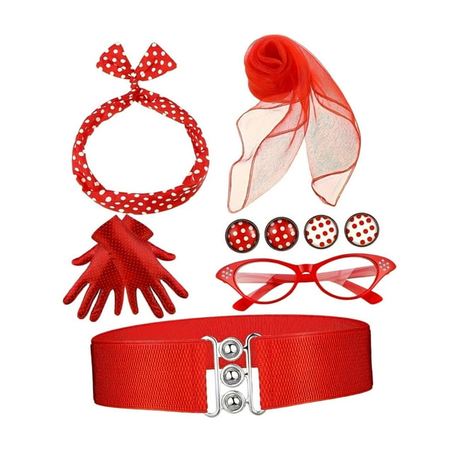 Accesorios de vestuario Yuyangstore años 50 Bufanda Disfraz vintage rojo 7 piezas