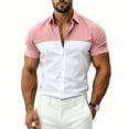 thumbnail image 3 of FRSASU Men's Casual Polo Shirt Short Sleeve Color Block Breathable Summer Golf Work Travel Beach Tops Pink, 3 of 7