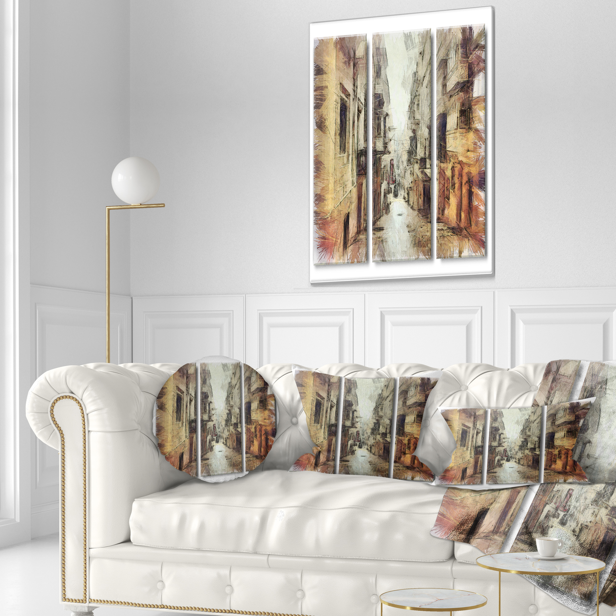 Designart Path in Street Watercolor Stretch - Cityscape Throw Pillow - 12x20