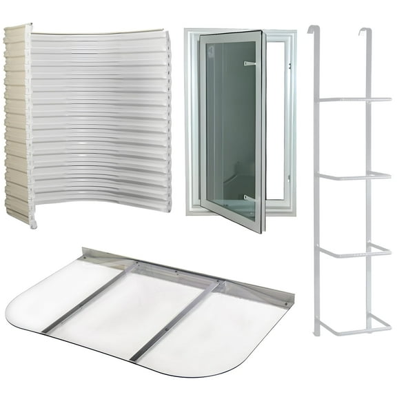 Window Well Supply - Egress Window Well Kit - Complete Basement Egress Window Kit - Includes Argon-Filled Basement Window - 27"x45", Window Well, Egress Ladder, Window Well Cover - 49"W x 36"P x 60"D