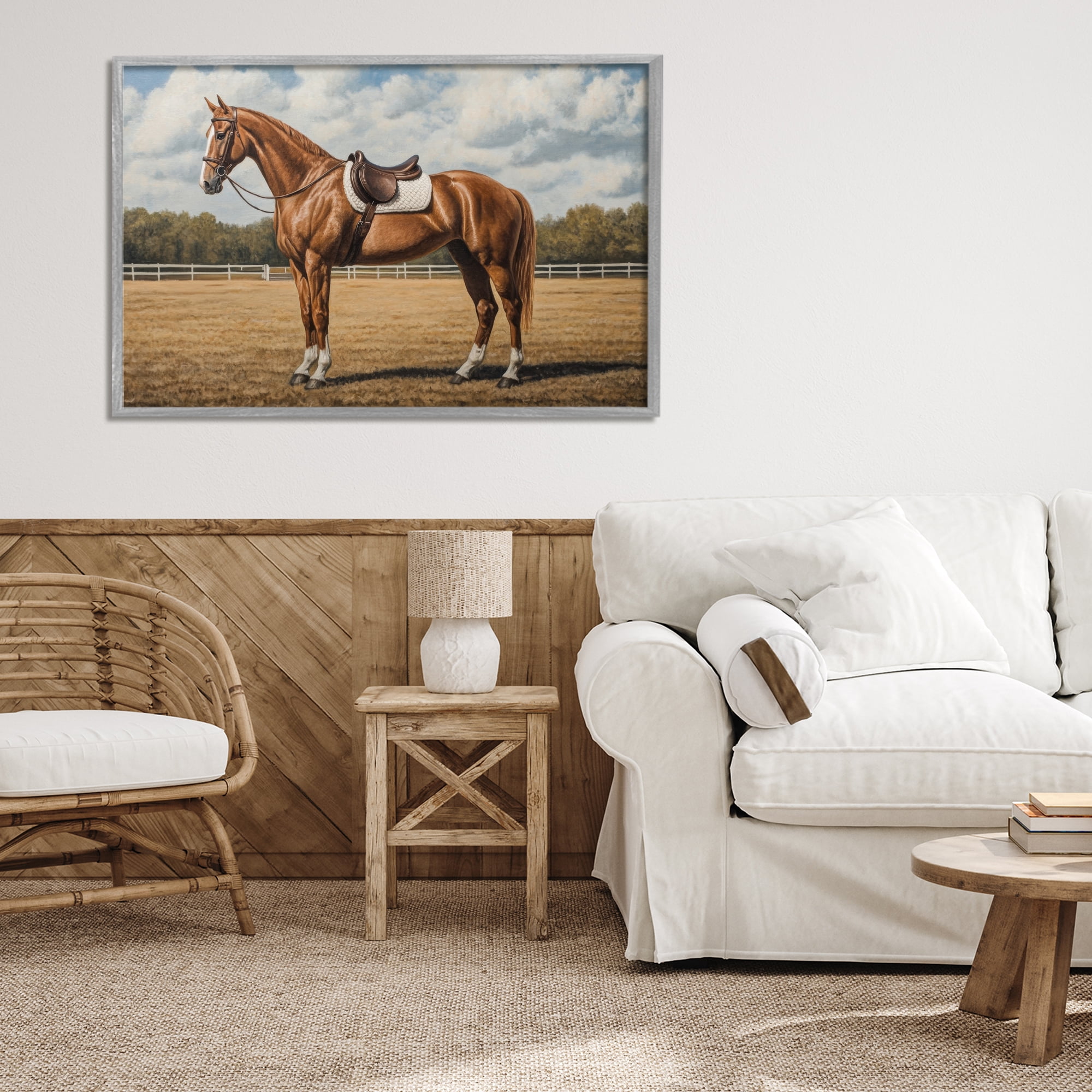 Stupell Industries Saddled Up Chestnut Horse Gray Framed Giclee Art, design by Petal Prints Design