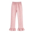thumbnail image 4 of ITSAME Girls Casual Pants, Elastic Waist Plaid Print Ruffle Hem Kids Fashion Casual Pants Pink Size 11-12, 4 of 7