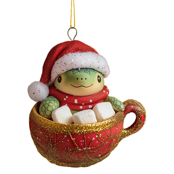 Santa-Hat Turtle Acrylic Ornament Cute Christmas Hanging Decoration