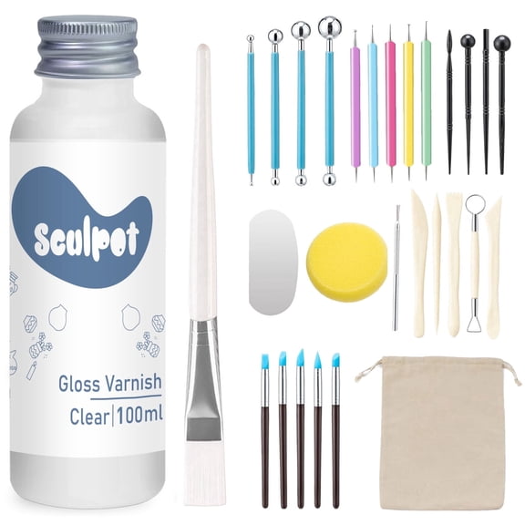 Air Dry Clay Varnish with Sculpting Tools Kit, Waterproof, Pottery Tool kit to Sculpting, Modeling, Shaping