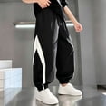 thumbnail image 3 of FRSASU Girl's Baggy Wide Leg Pants Elastic Waist Workout Track Color Block Parachute Pants with Pockets Black-C, 3 of 6