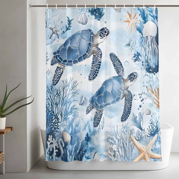 Shower Curtains for Bathroom-36"x72",Summer Sea Turtle Blue Ocean Waterproof Bath Curtain Grommet Shower Curtain Set with Hooks,