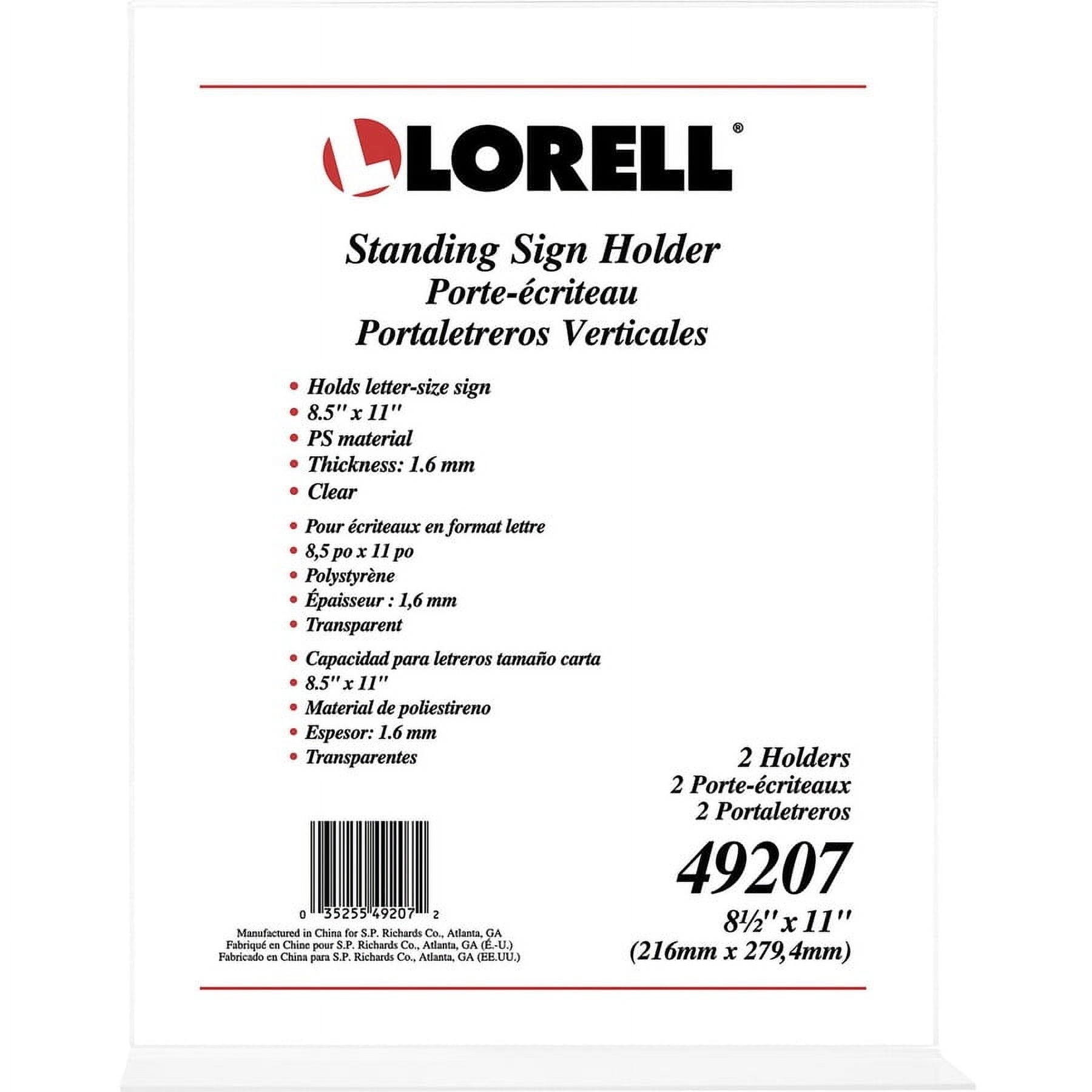 Lorell T-base Standing Sign Holder - Support 8.50" X 11" Media - Acrylic - 2 / Pack - Clear