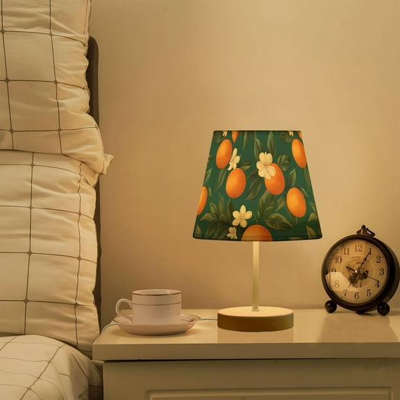 Yayeee Mini Table Lamp 10.8" Dimmable with Fabric Shade 3 Color Temperatures, Retro Floral Orange