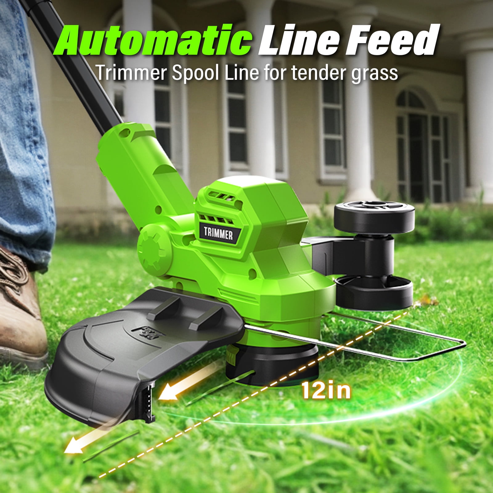 20V Cordless Weed Eater & String Trimmer, Brushless Motor 12" Lawn Edger, 2x2.0Ah Batteries, Includes 5 Spools & 8 Blades, Lightweight Weed Whacker