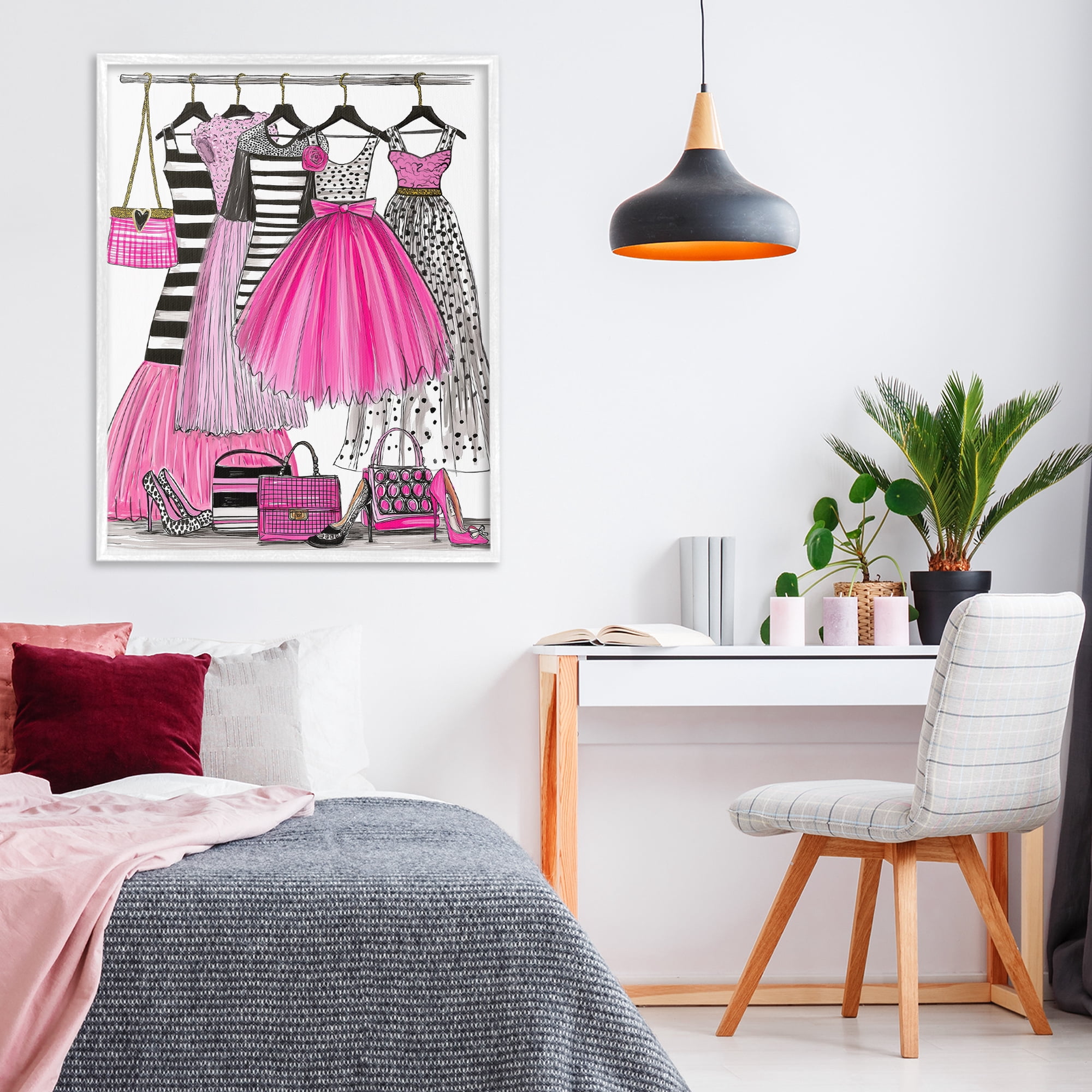 Stupell Industries Chic Pink Tulle Dresses White Framed Giclee Art, design by Jess Stempel