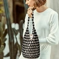 thumbnail image 6 of HUISZJ Woven Hand Bag, Creative Hollow Tote Bag, Handmade Beaded Shoulder Bag for Travel Commute Work (Black), 6 of 10