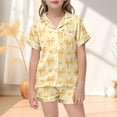 thumbnail image 2 of shoper Girls Pajamas Soft Pjs Set Kids 2Pcs Short Sleeve Button-Down Shirts and Shorts Nightwear Sleepwear Yellow 150, 2 of 4