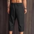 thumbnail image 3 of Men Pants New Wide Leg Cropped Chinese Style Linen Blend Breathable Loose Fit Casual Summer Trousers with Embroidery Print, 3 of 4