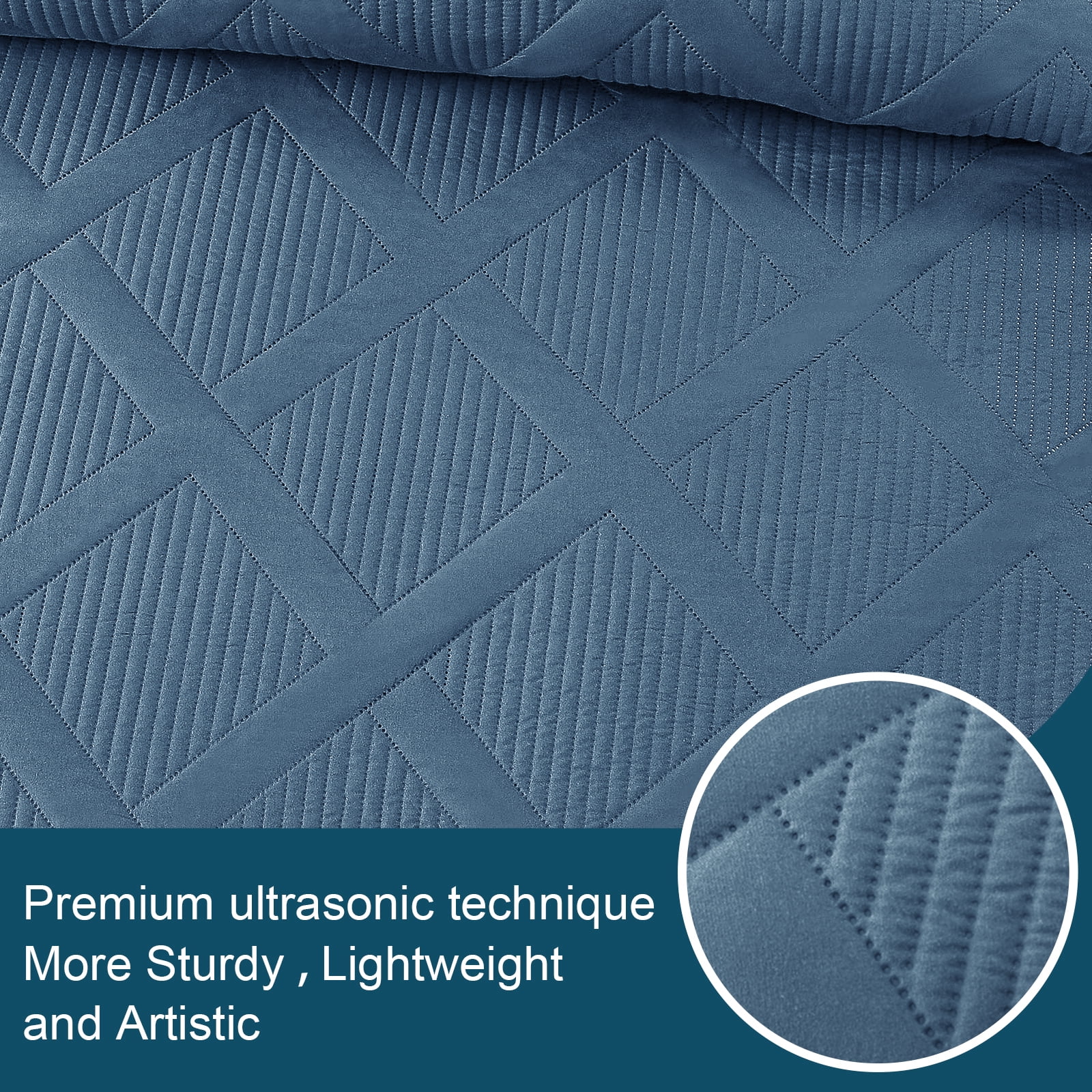 Exclusivo Mezcla Ultrasonic King Quilt Set, 3-Piece Lightweight Bedspreads Modern Striped Coverlet, Bluish Grey